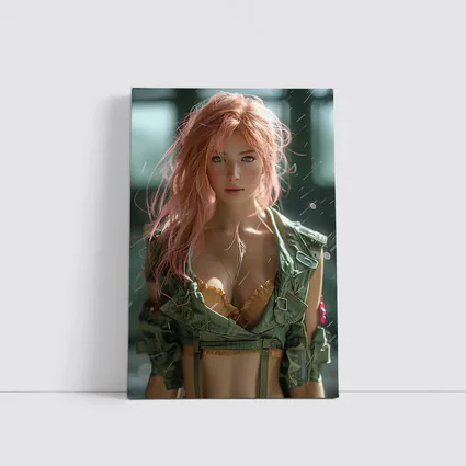 Pink Hair Girl Green Military Jacket Art