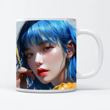 Blue Hair Anime Girl Digital Art Portrait