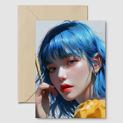 Blue Hair Anime Girl Digital Art Portrait