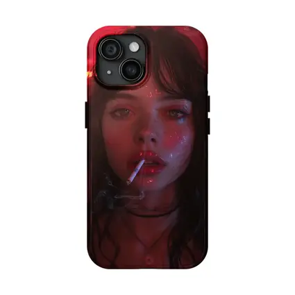 Dark Haired Woman Smoking Neon Red Light