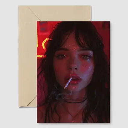 Dark Haired Woman Smoking Neon Red Light