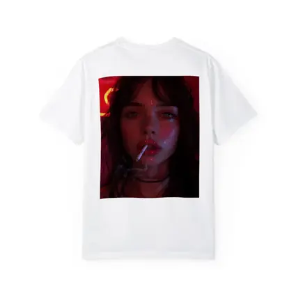 Dark Haired Woman Smoking Neon Red Light