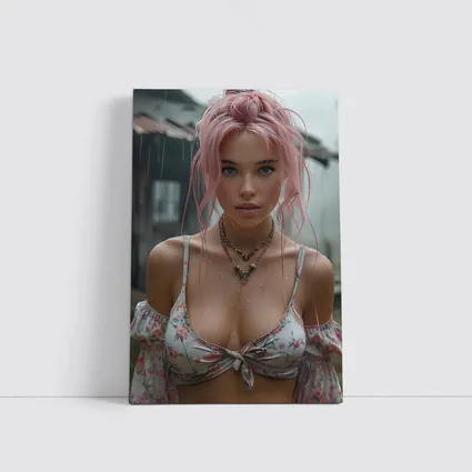 Pink Hair Girl Rainy Day Portrait