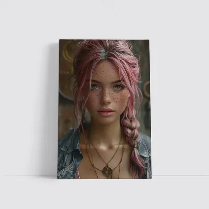 Pink Haired Girl Freckles Boho Portrait