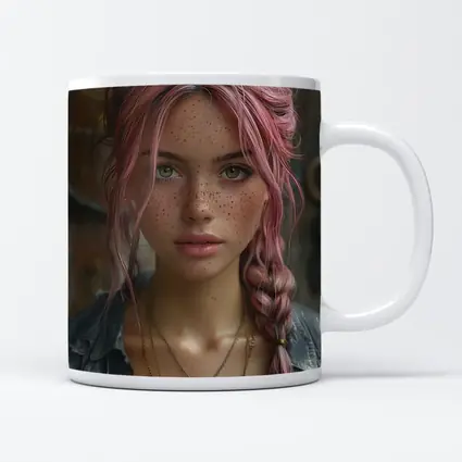 Pink Haired Girl Freckles Boho Portrait