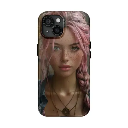 Pink Haired Girl Freckles Boho Portrait