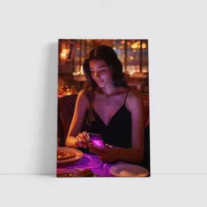 Woman On Phone Restaurant Warm Night
