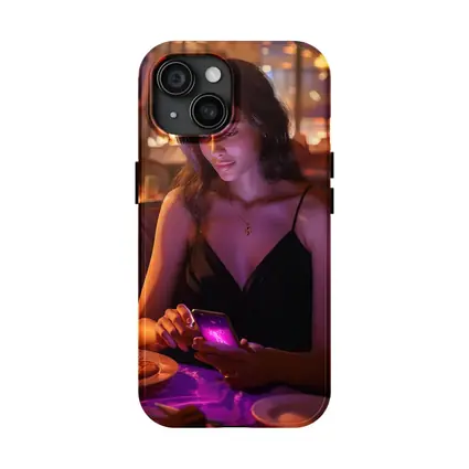 Woman On Phone Restaurant Warm Night