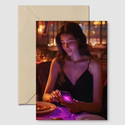 Woman On Phone Restaurant Warm Night