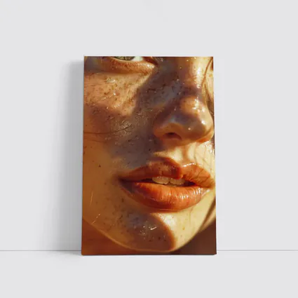 Close Up Woman Face Freckles Warm Light