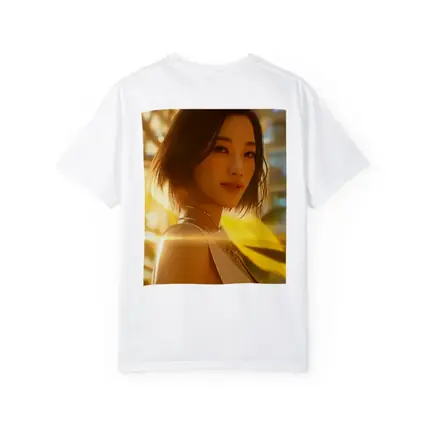 Asian Woman Portrait Golden Sunlight Urban Background