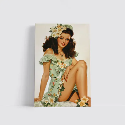 Retro Pin Up Girl Floral Green Dress