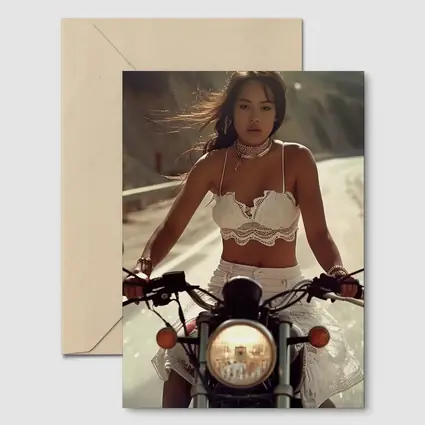 Woman Riding Motorcycle On Open Road