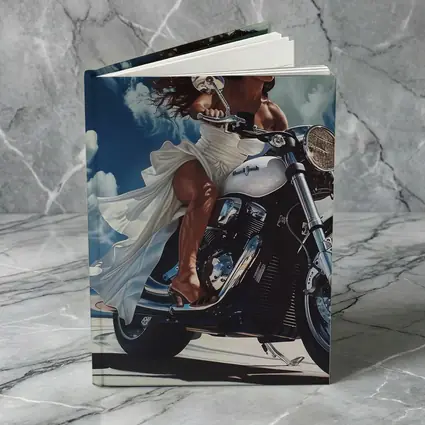Woman Riding Cruiser Motorcycle Blue Sky