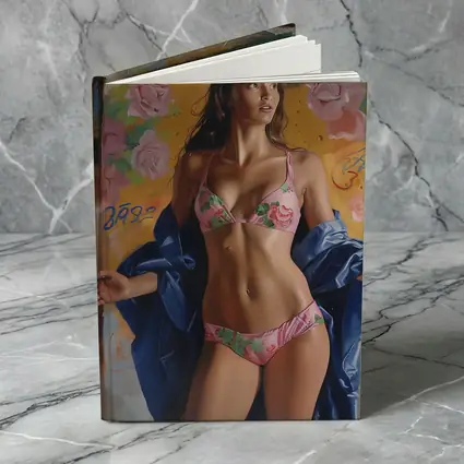Woman in Pink Floral Bikini Graffiti Background
