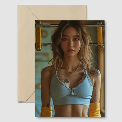Tattooed Asian Woman Gym Fitness Portrait
