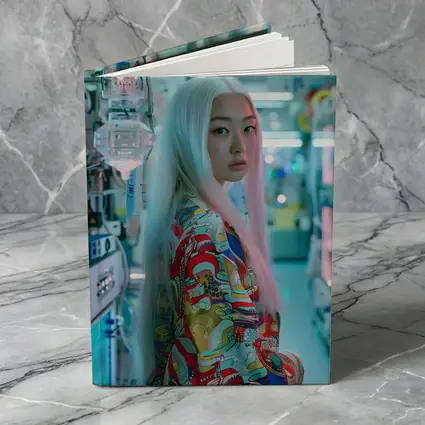 Asian Woman White Hair Cyberpunk Lab Setting