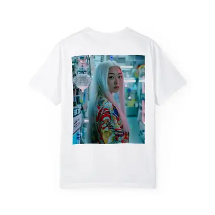Asian Woman White Hair Cyberpunk Lab Setting