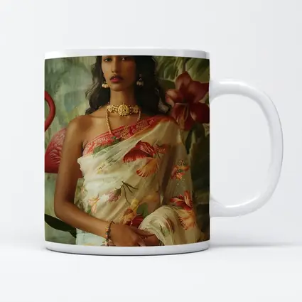 Indian Woman Floral Saree Tropical Garden