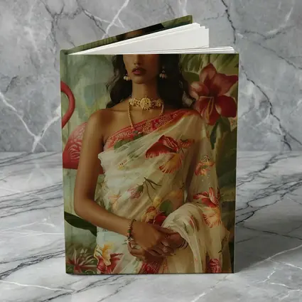 Indian Woman Floral Saree Tropical Garden