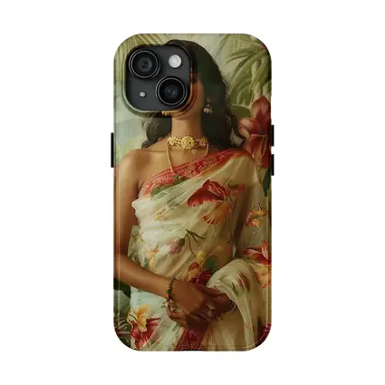 Indian Woman Floral Saree Tropical Garden
