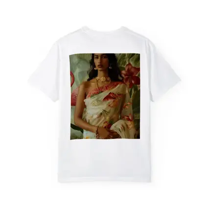 Indian Woman Floral Saree Tropical Garden