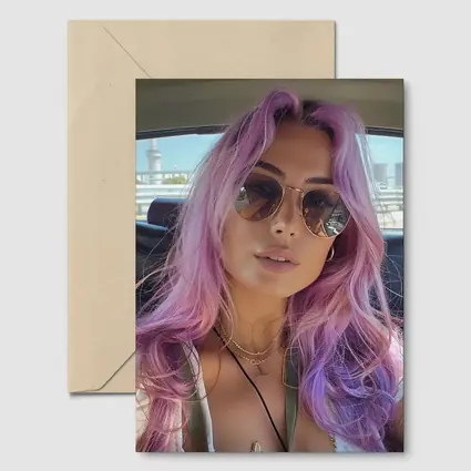 Pink Haired Woman Selfie In Car