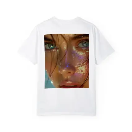 Close Up Woman Face Iridescent Glitter Drops