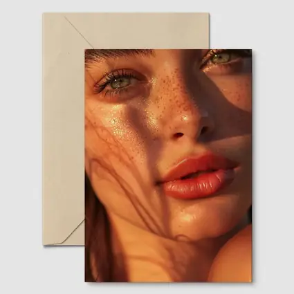 Freckled Woman Close Up Golden Hour Light