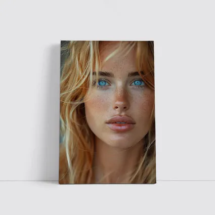 Blue Eyed Blonde Woman Close Up Portrait