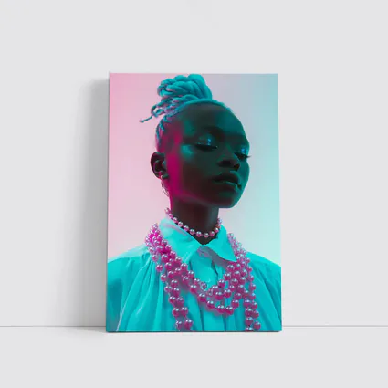 Woman Portrait Neon Pink Teal Studio Light