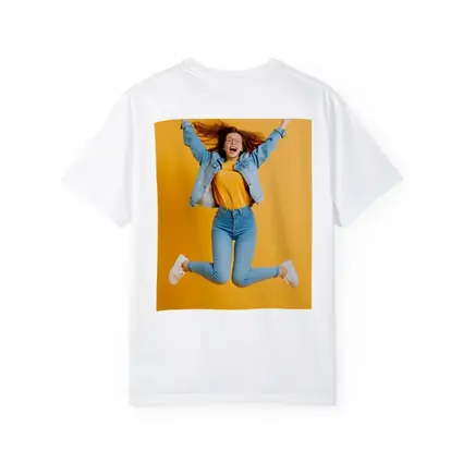 Happy Girl Jumping On Yellow Background