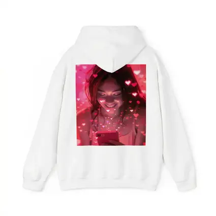 Smiling Girl Hearts Flying Pink Phone