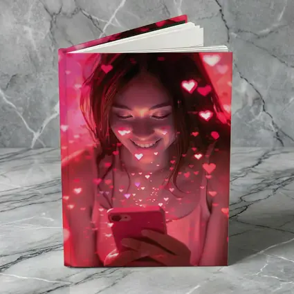 Smiling Girl Hearts Flying Pink Phone