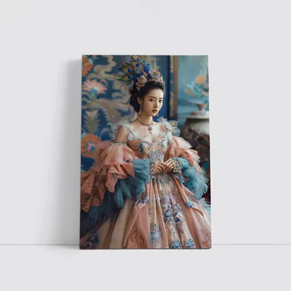 Asian Woman Baroque Peacock Feather Gown