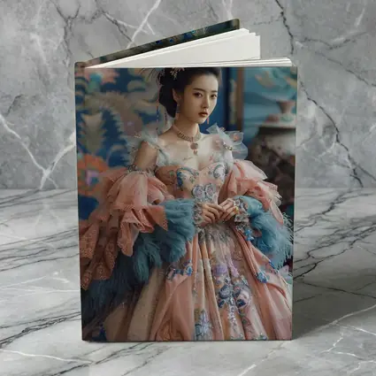 Asian Woman Baroque Peacock Feather Gown