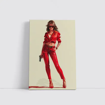 Red Outfit Woman With Gun Illustration