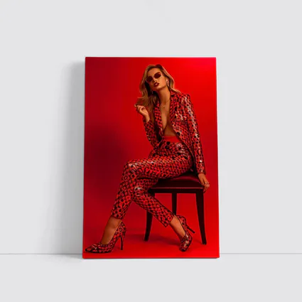 Blonde Woman Red Sequin Suit Bold Fashion