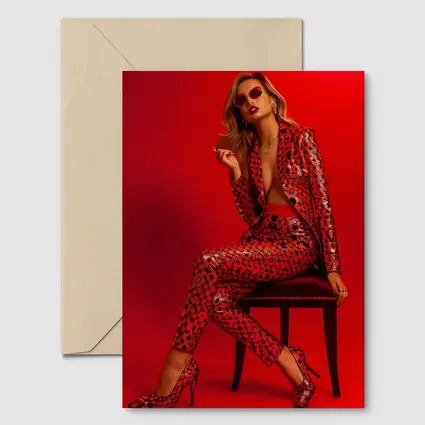 Blonde Woman Red Sequin Suit Bold Fashion