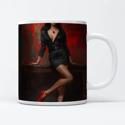 Confident Woman Black Dress Red Wall