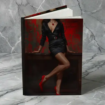 Confident Woman Black Dress Red Wall