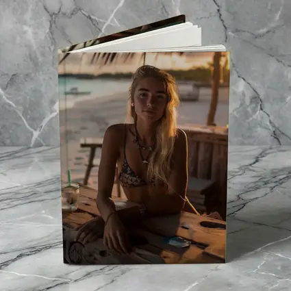 Blonde Woman at Tropical Beach Bar Sunset
