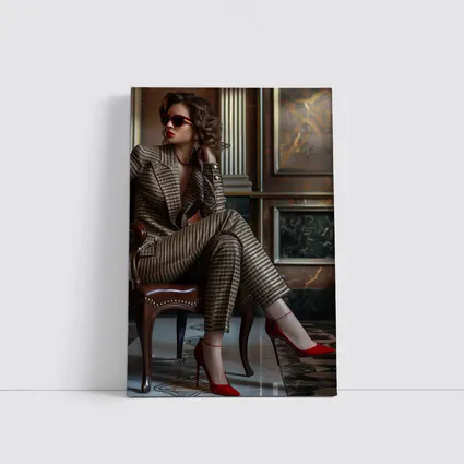 Elegant Woman Brown Suit Red Heels