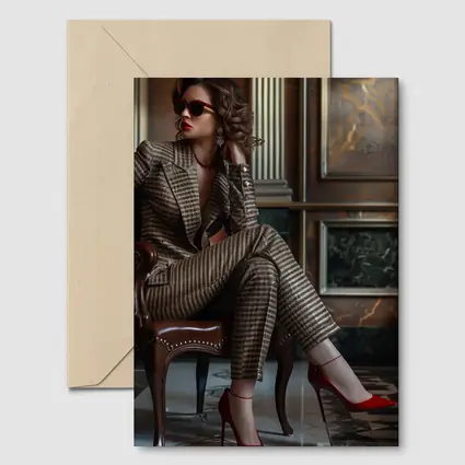 Elegant Woman Brown Suit Red Heels