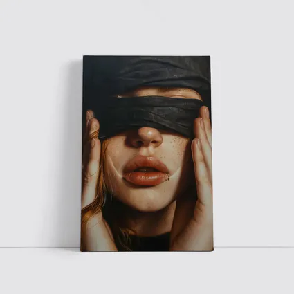 Blindfolded Woman Portrait Dark Background