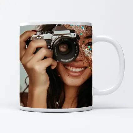 Smiling Woman With Film Camera And Glitter