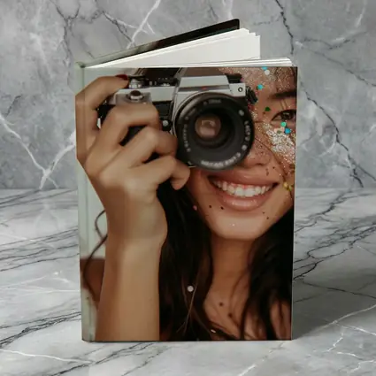 Smiling Woman With Film Camera And Glitter