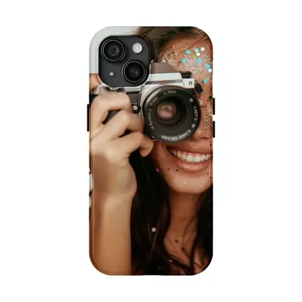 Smiling Woman With Film Camera And Glitter