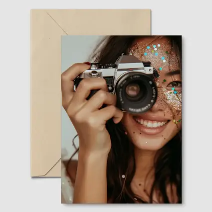 Smiling Woman With Film Camera And Glitter