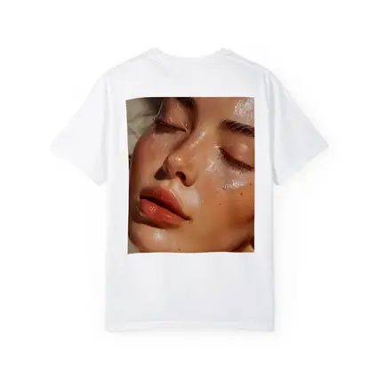 Close Up Woman Face Glowing Wet Skin